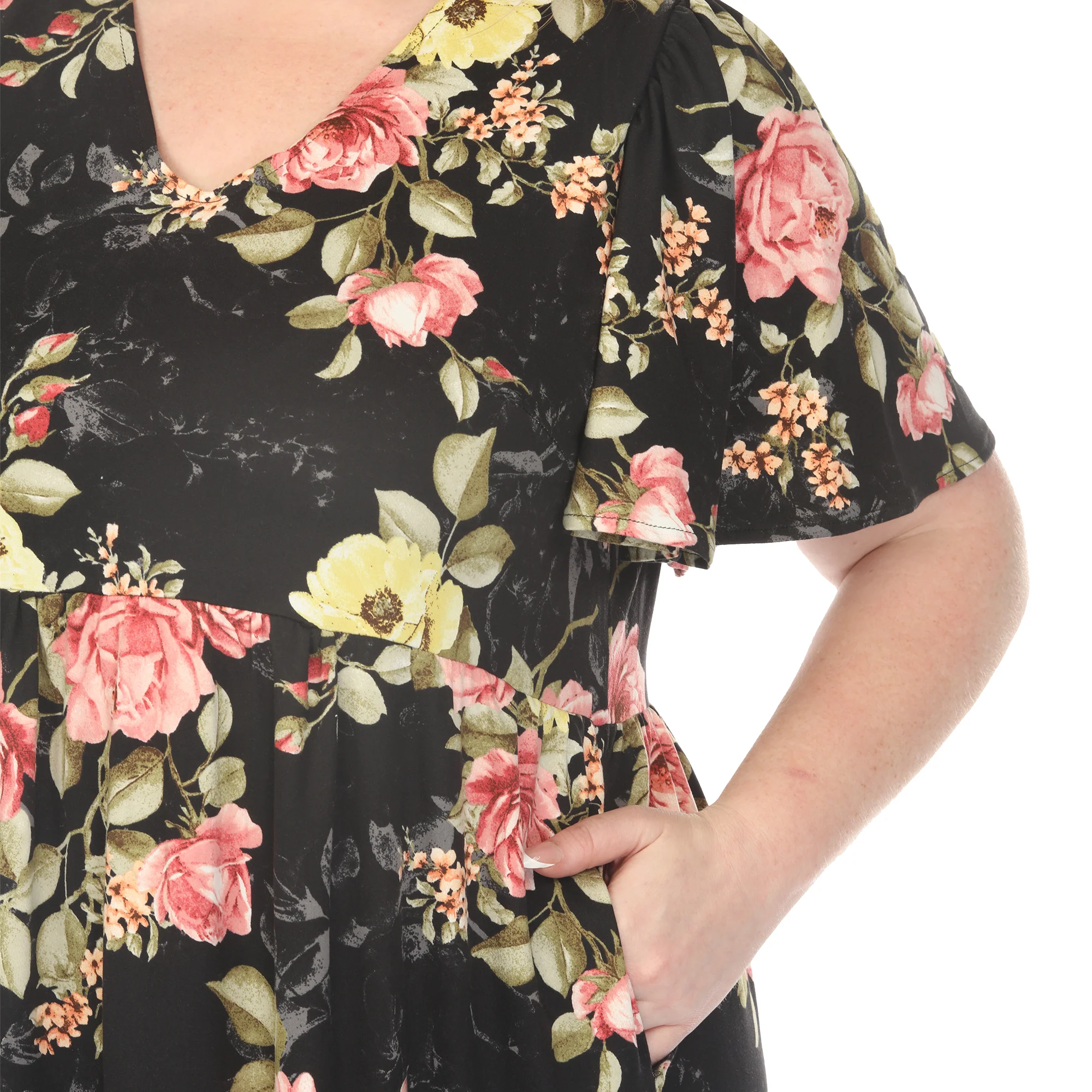 Women's  V-Neck Tropical Flower Short Sleeve Dress - Image 4