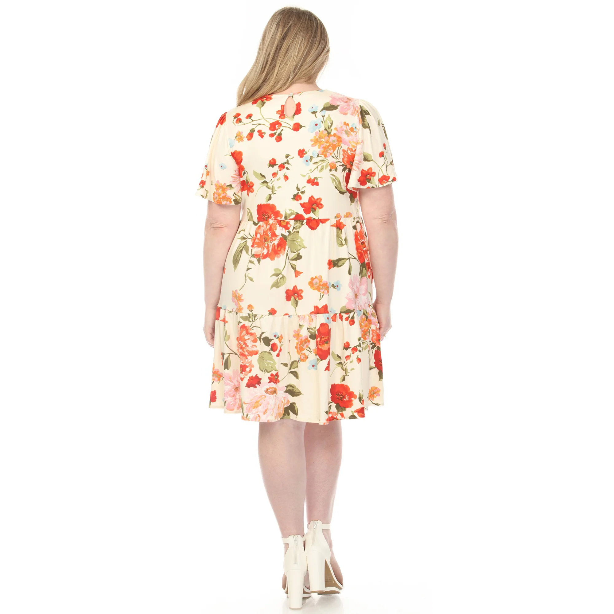 Women's  V-Neck Tropical Flower Short Sleeve Dress - Image 8