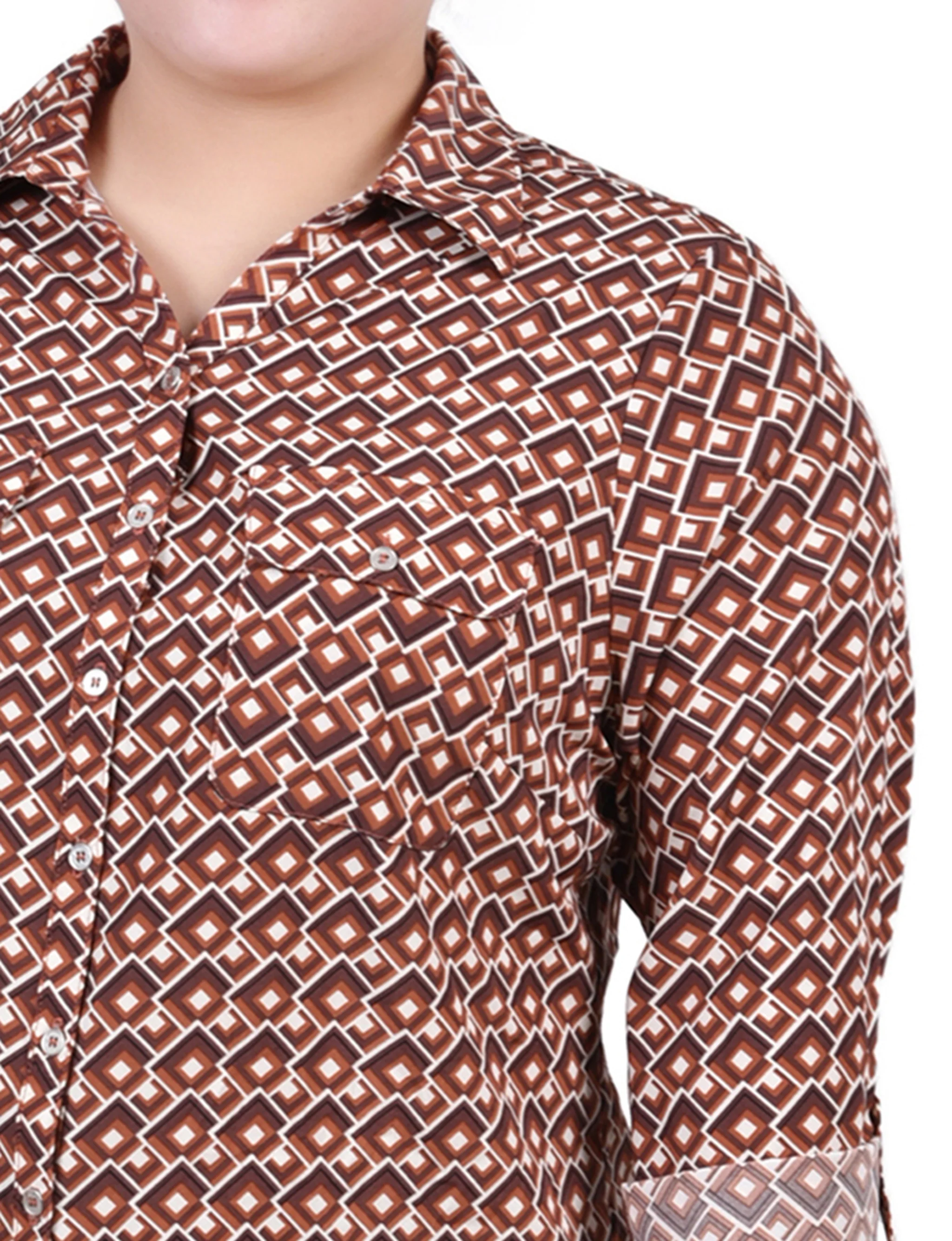 Yellow 3/4 Roll Tab Blouse With Pockets - Plus Size - Image 3