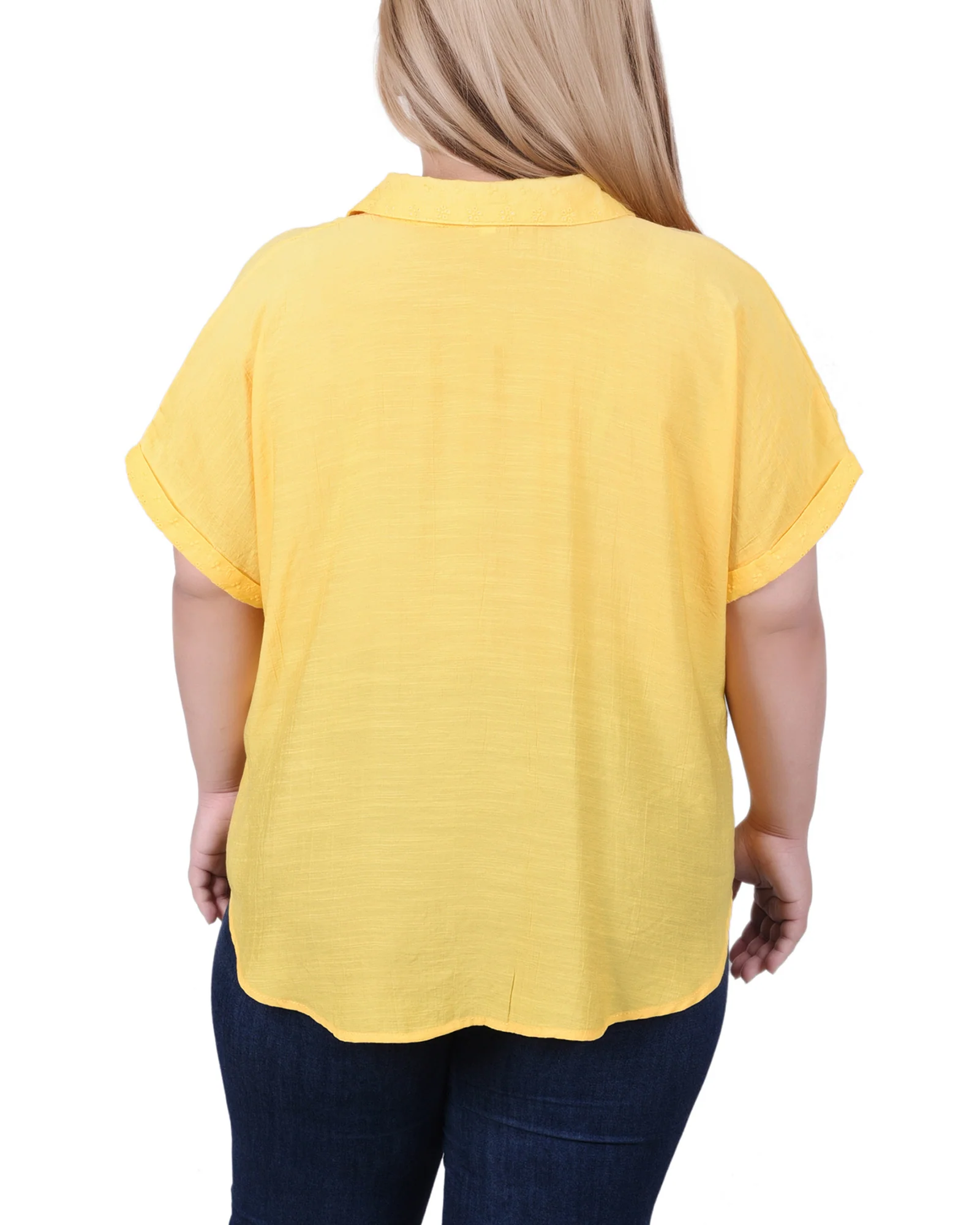 Yellow Short Extended Sleeve Blouse - Plus Size - Image 4